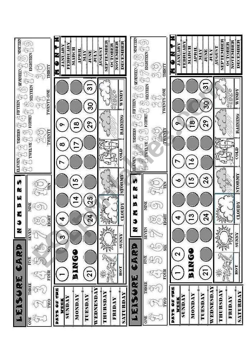 LEISURE CARD 3/7 worksheet