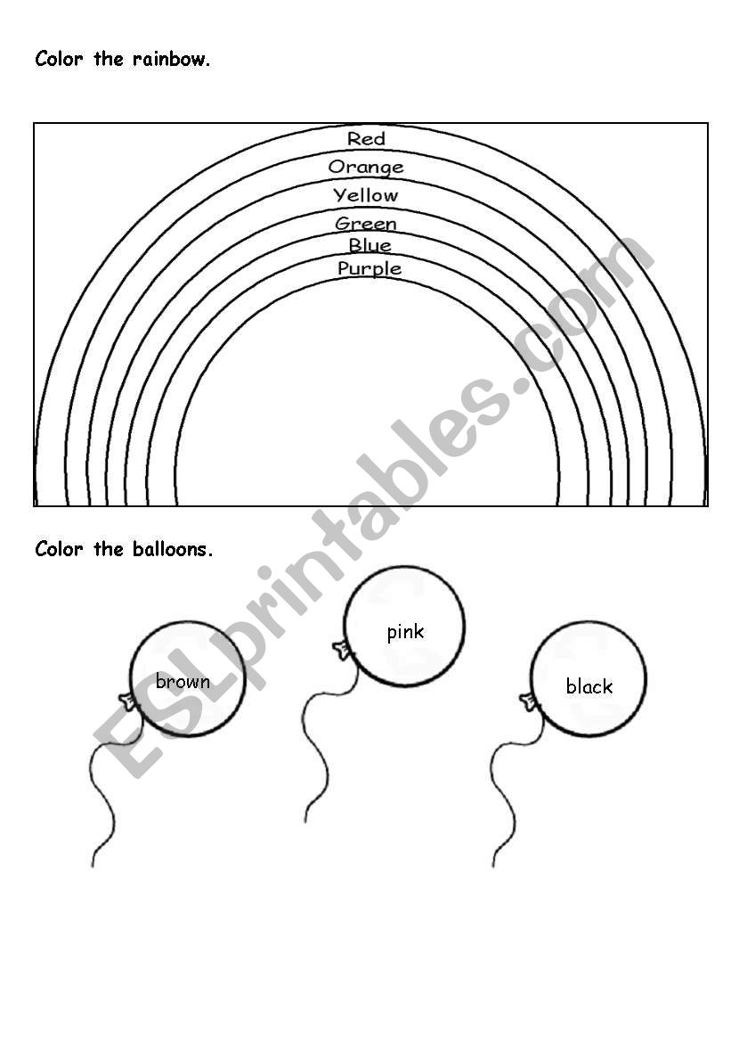 Workdheet for Colors worksheet