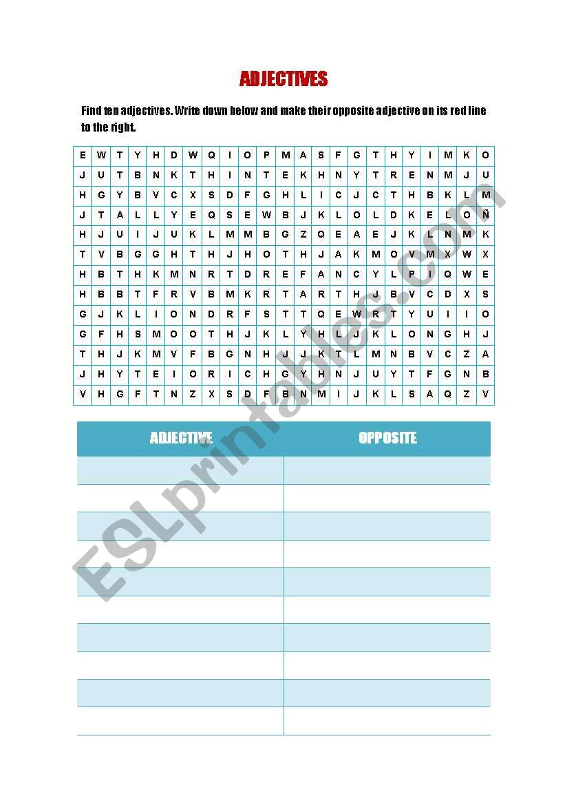 ADJECTIVES WORDSEARCH worksheet