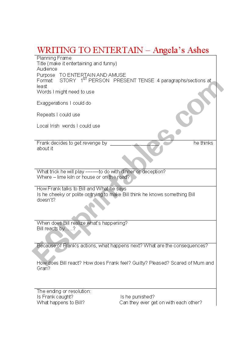 writing frame worksheet