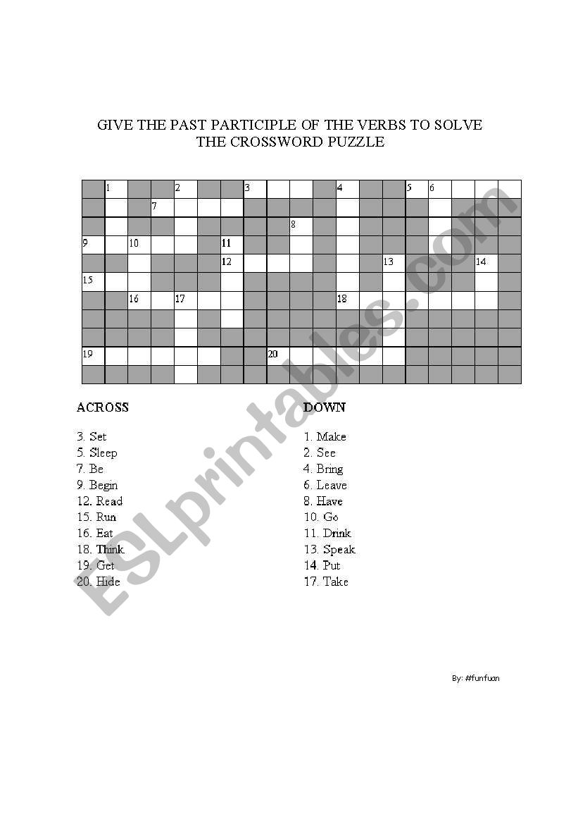 Participle Crossword Puzzle worksheet