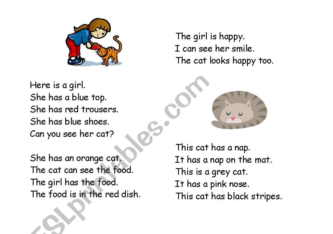 The girl and the cat. worksheet