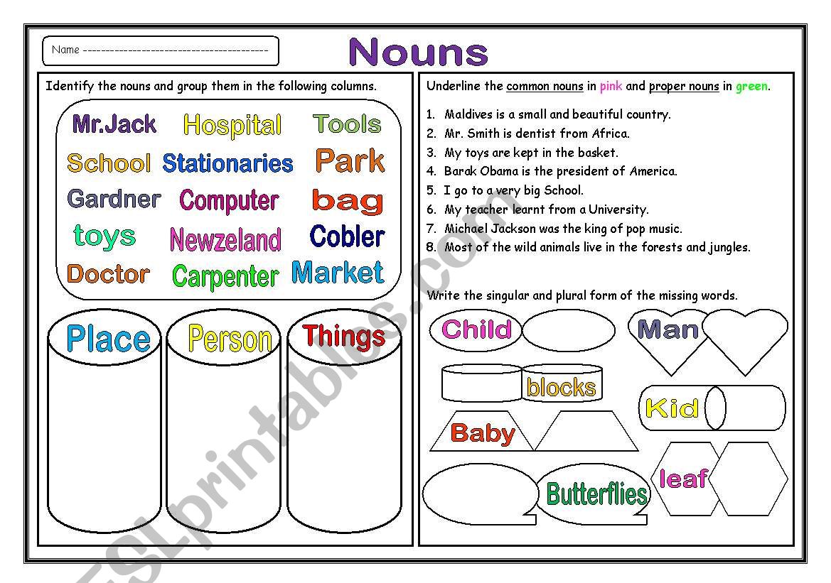 Nouns ( Revsion ) worksheet
