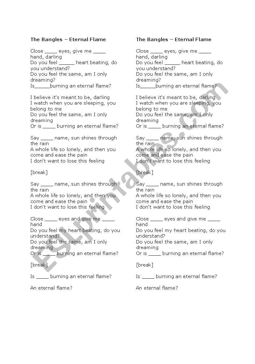 Eternal Flame - song worksheet