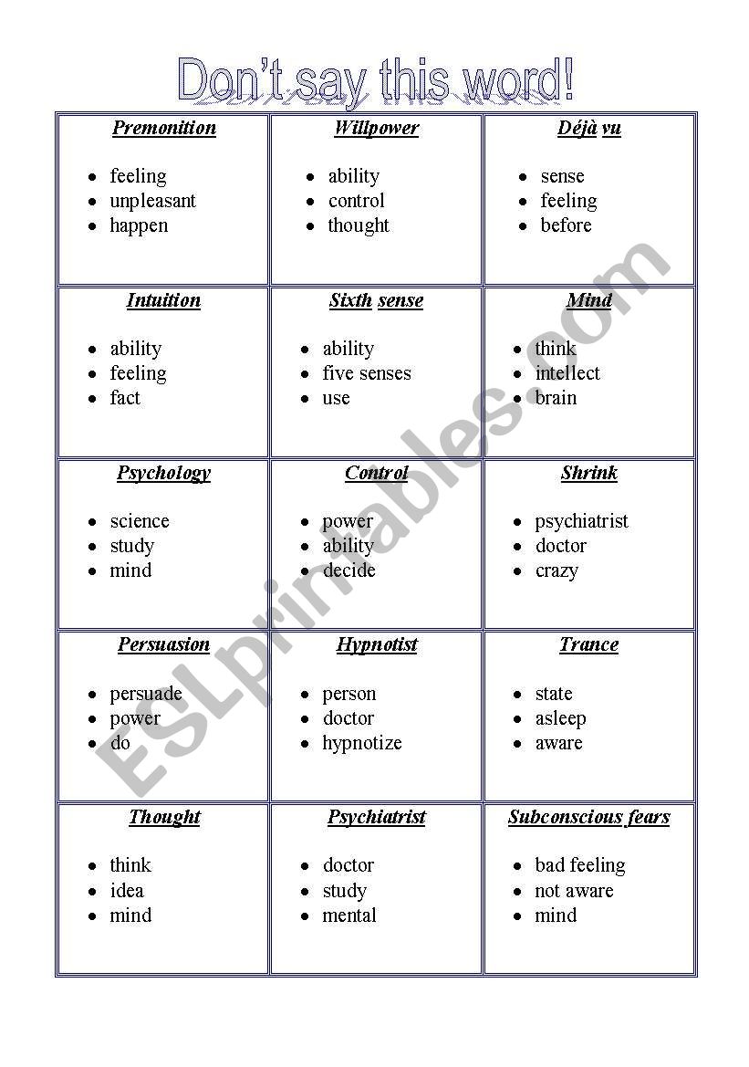 Dont say this word! worksheet