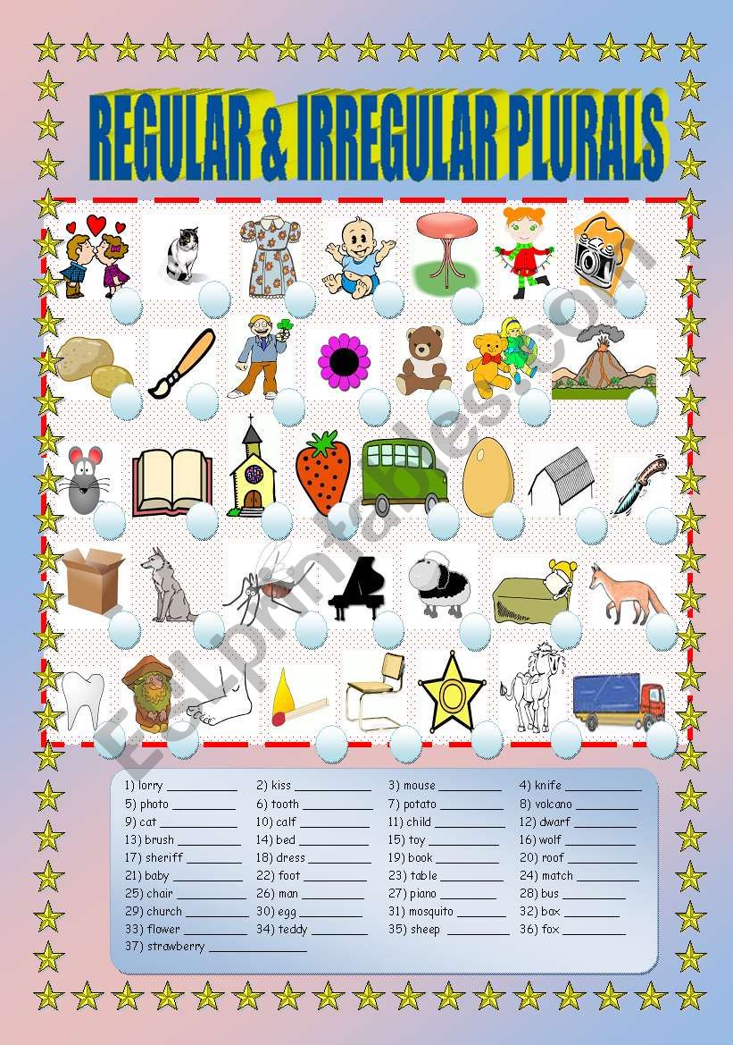 Regular and irregular plurals - ESL worksheet by gdinca