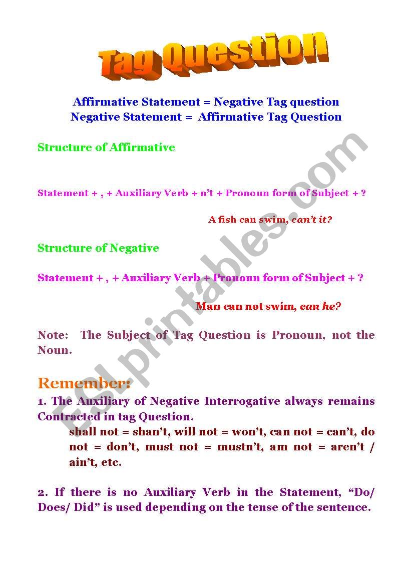 TAG QUESTION ---- A COMPLETE HAND NOTE TO SOLVE PROBLEMS