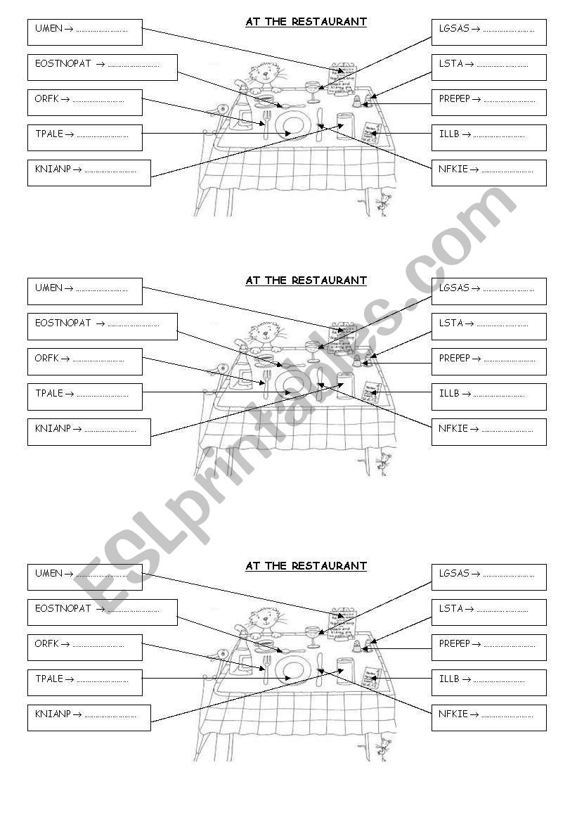 At the restaurant worksheet