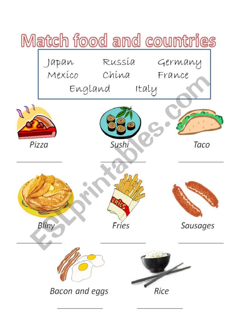 Food and Countries worksheet