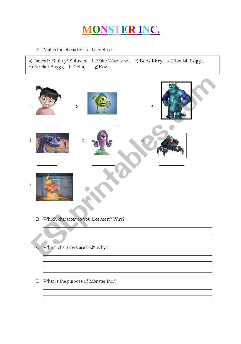 Monster Inc.  worksheet