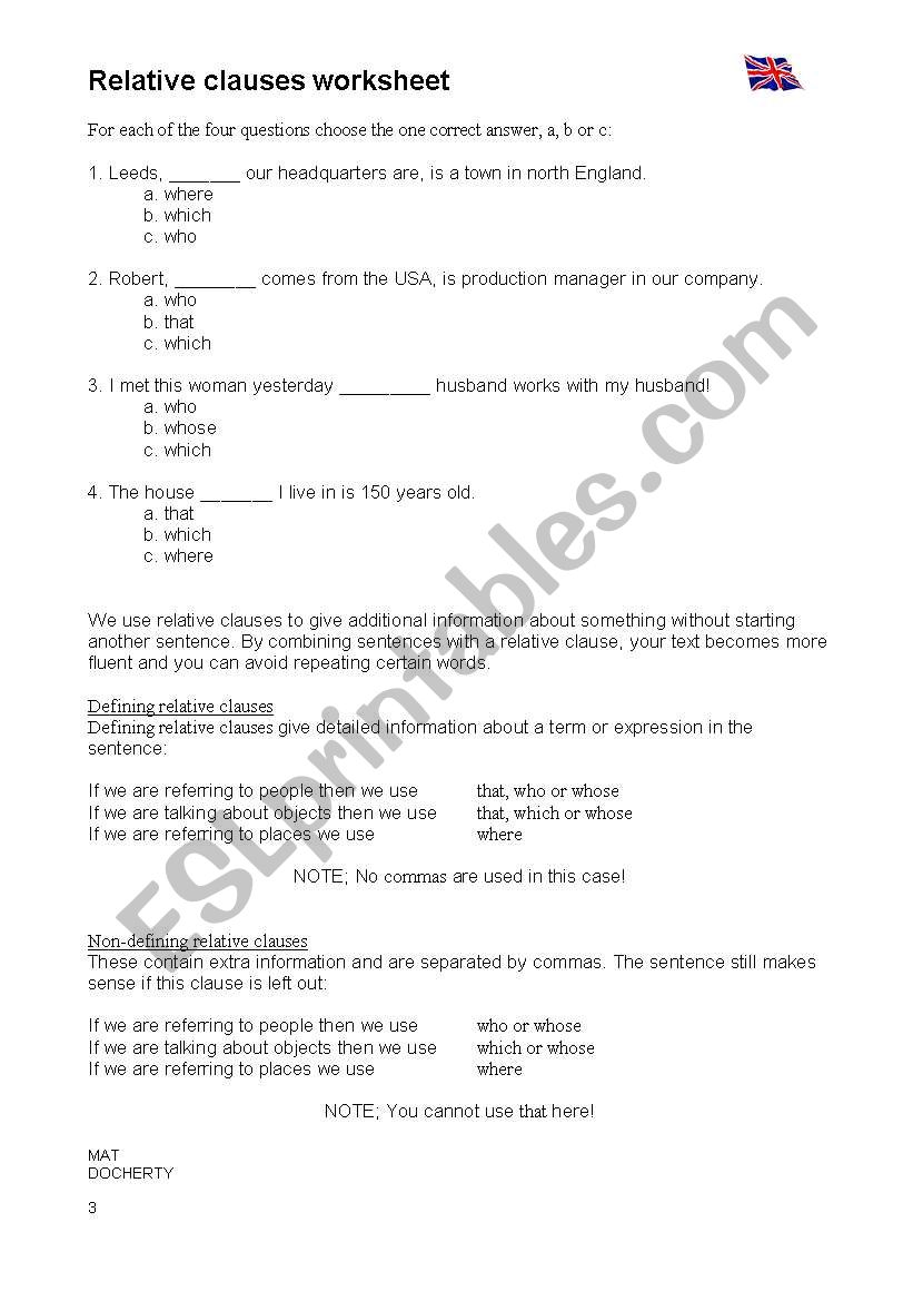 Relative clauses worksheet