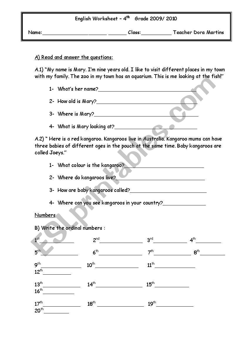 Revision work worksheet