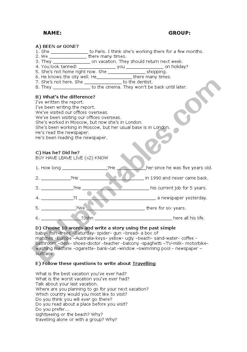 tenses worksheet