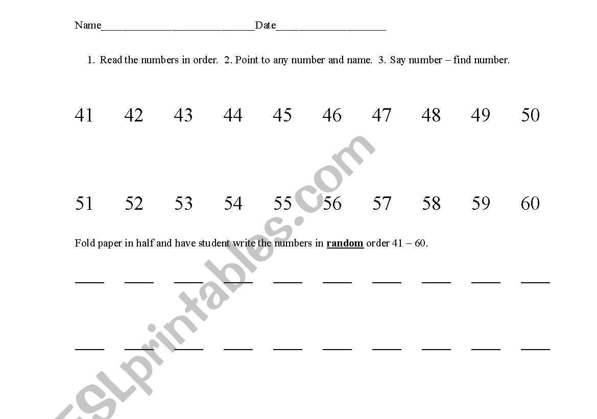 Number Identification worksheet