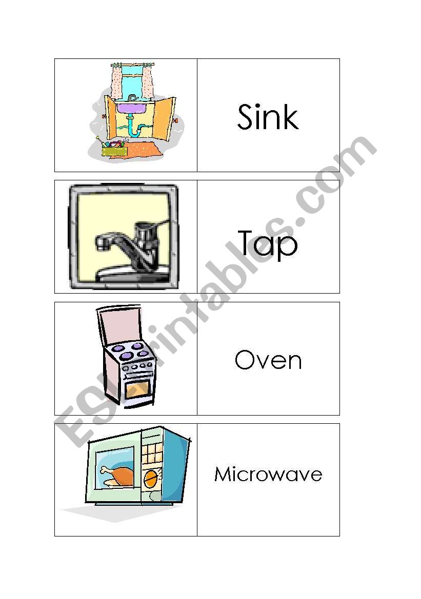 12 kitchen flashcards worksheet