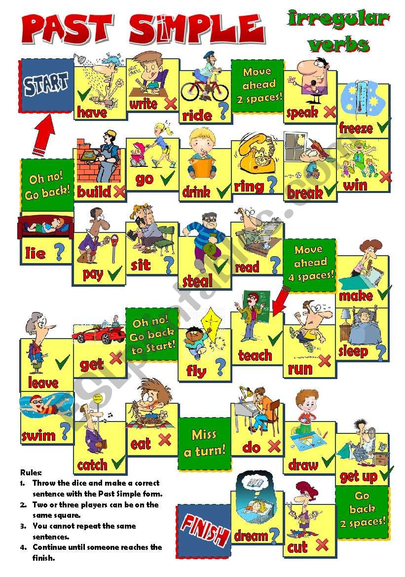 Irregular past tense verbs online board game