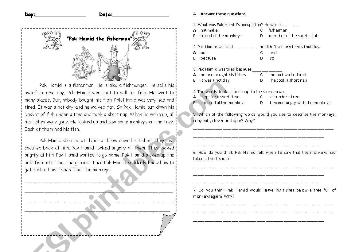 Pak Hamid the fisherman worksheet