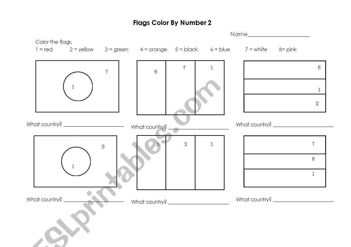 Flags Color by Number 2 worksheet