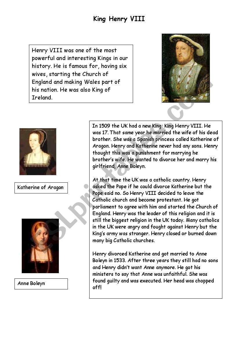 Henry VIII worksheet