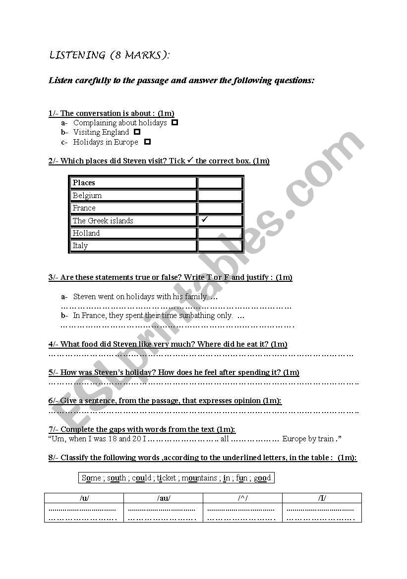 listening comprehension worksheet