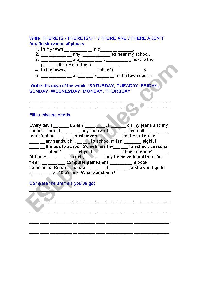 my town and my day worksheet