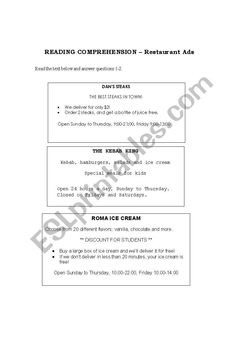 reading comprehension exercise