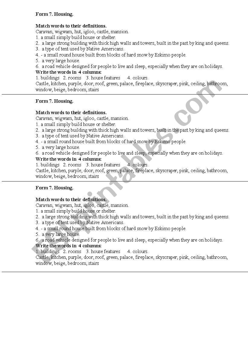 housing worksheet