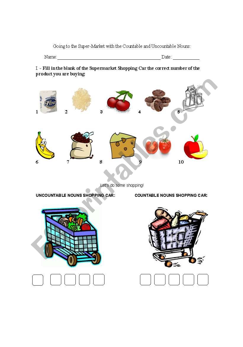 Countable and uncountable  worksheet