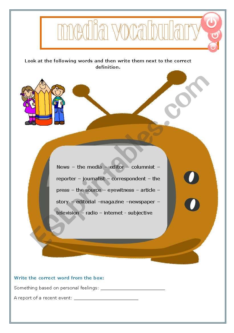 media vocabulary worksheet