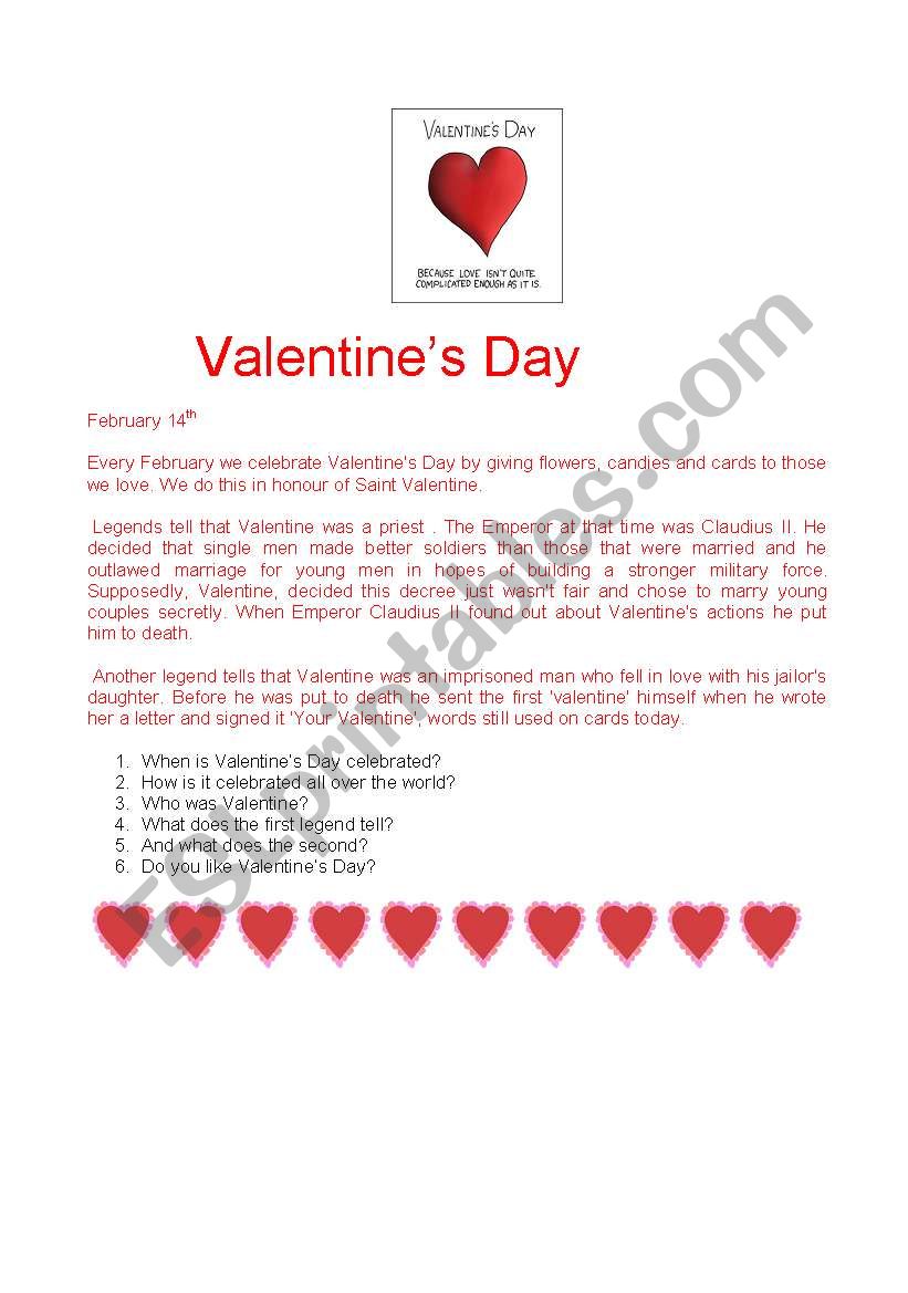 Valentines day worksheet