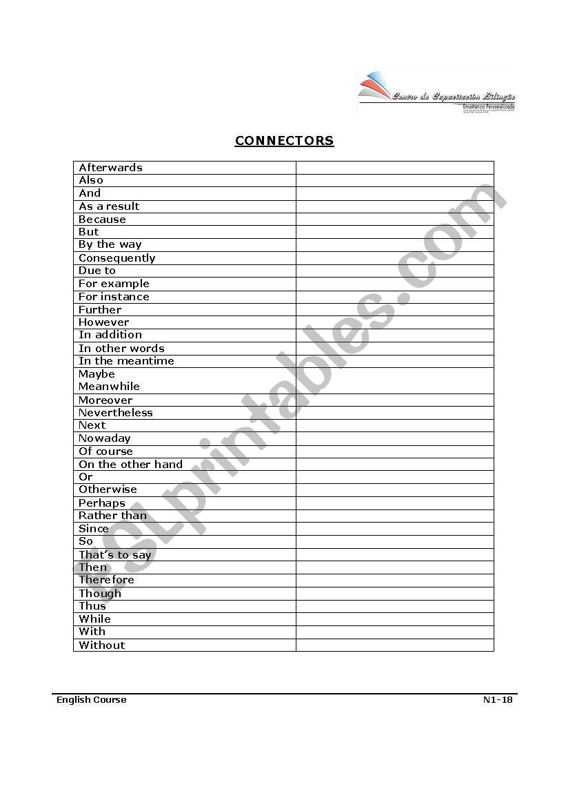 Connectors worksheet