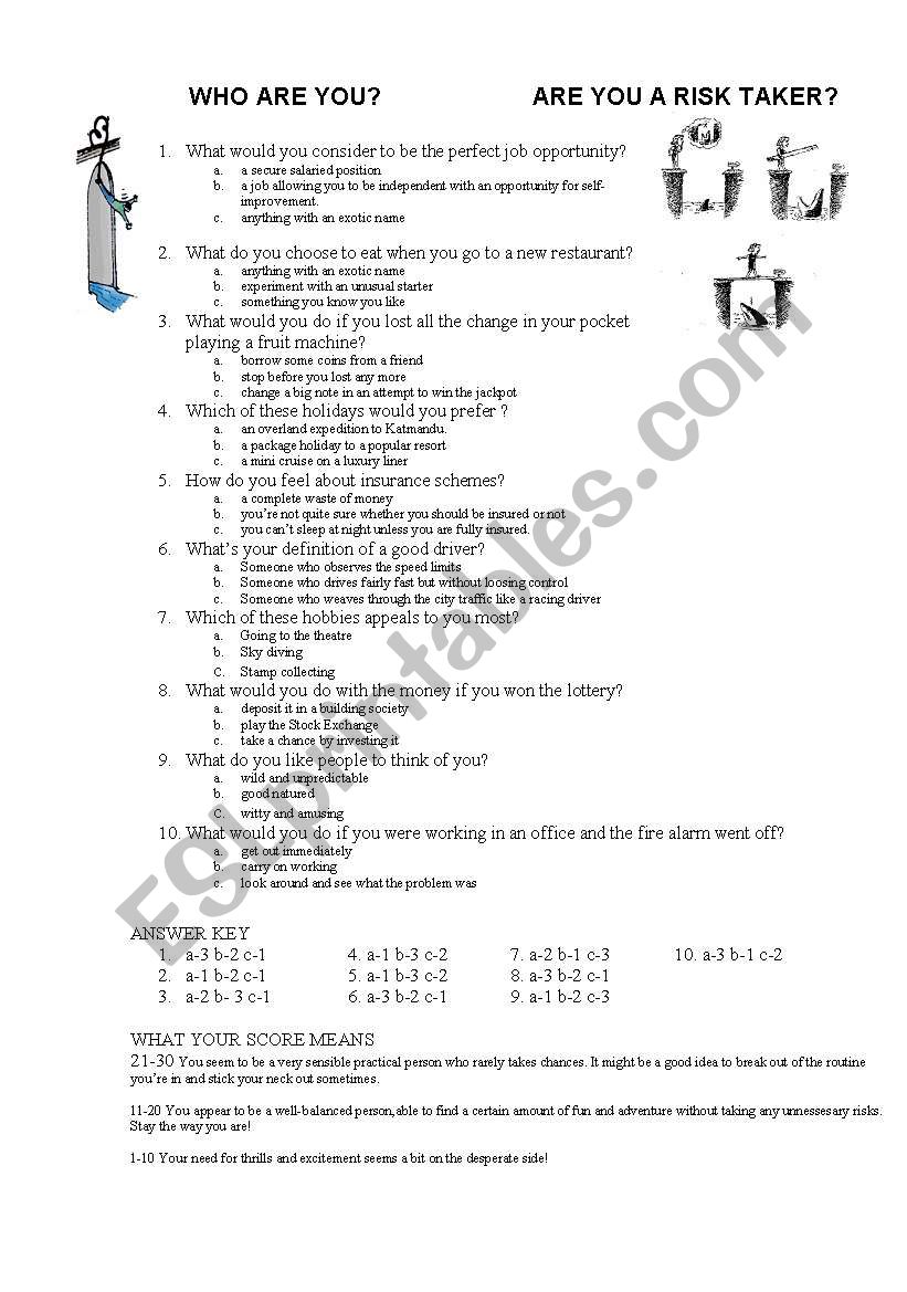 Are you a risk taker? worksheet