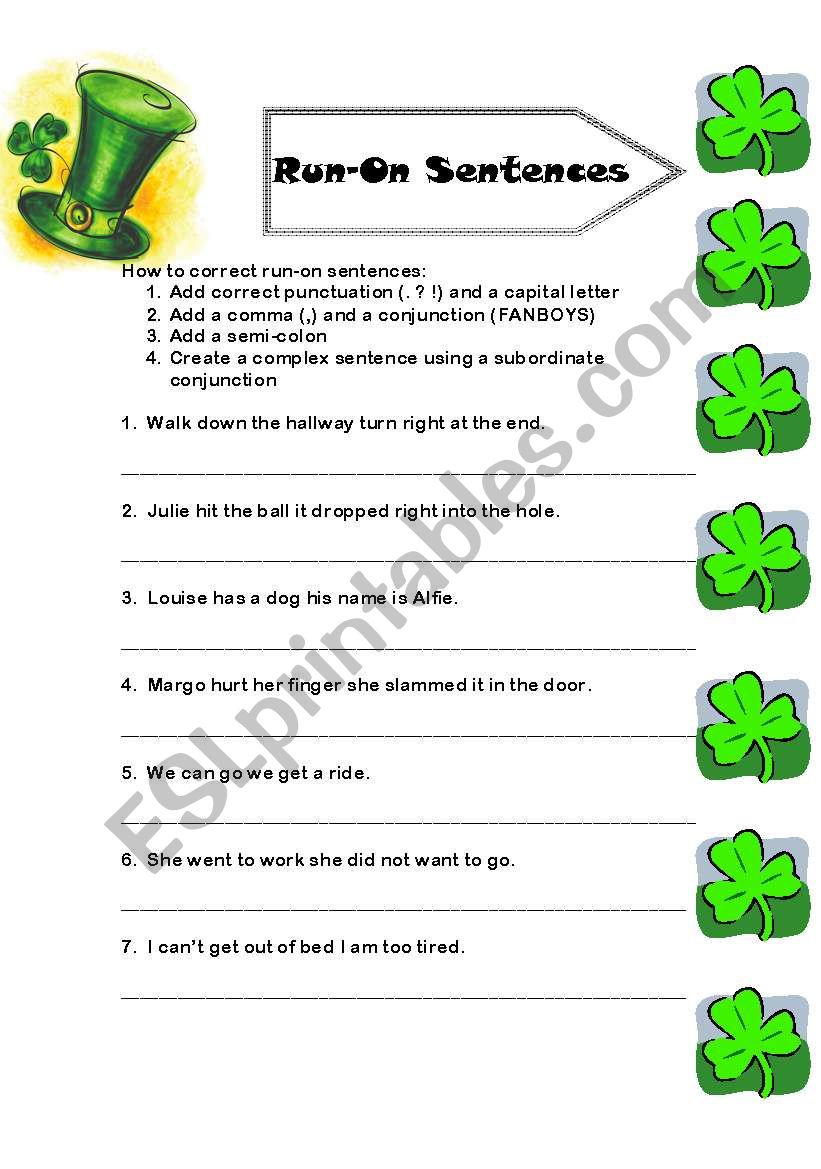 Correcting Run On Sentences ESL Worksheet By Jones4exed