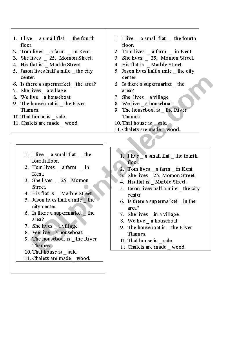 prepositions worksheet