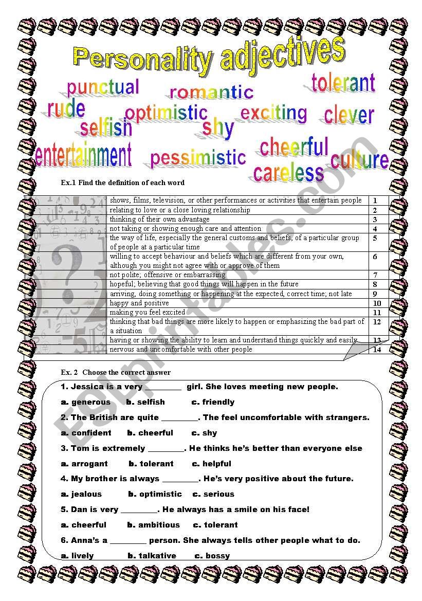 Personality adjectives worksheet