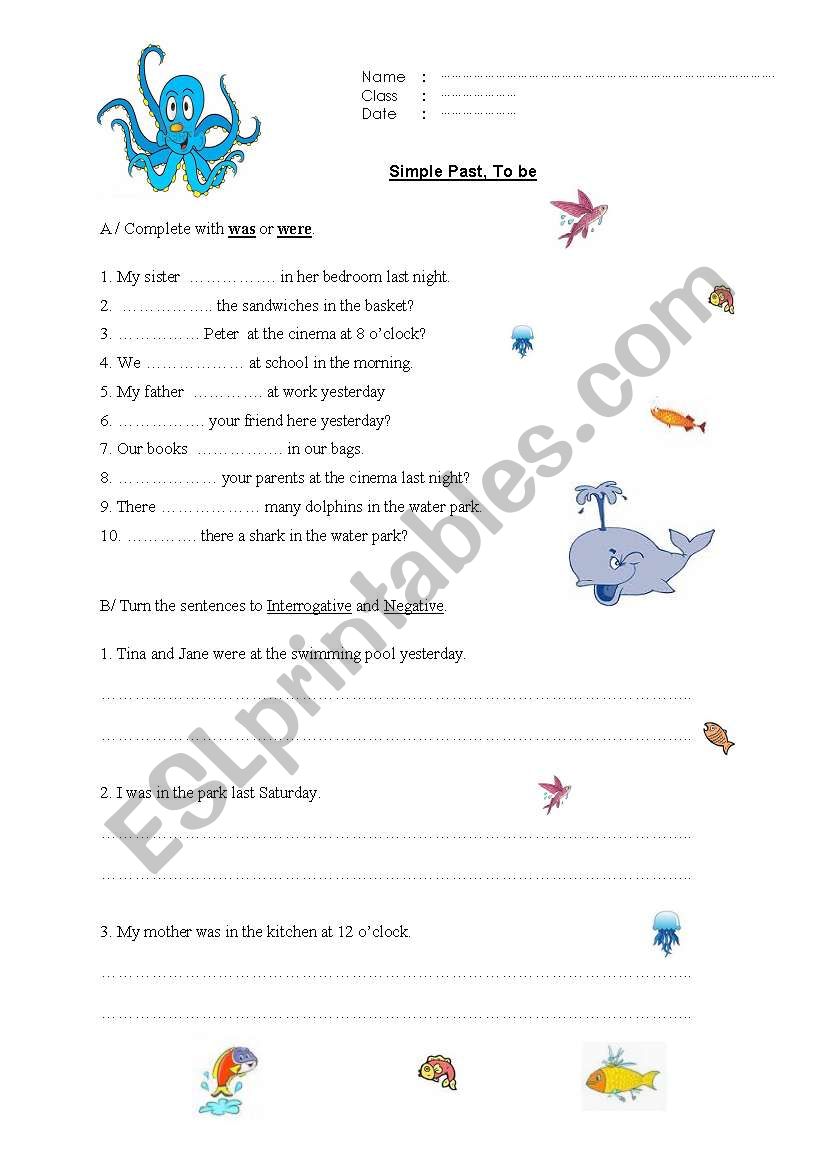 To Be  Simple Past worksheet