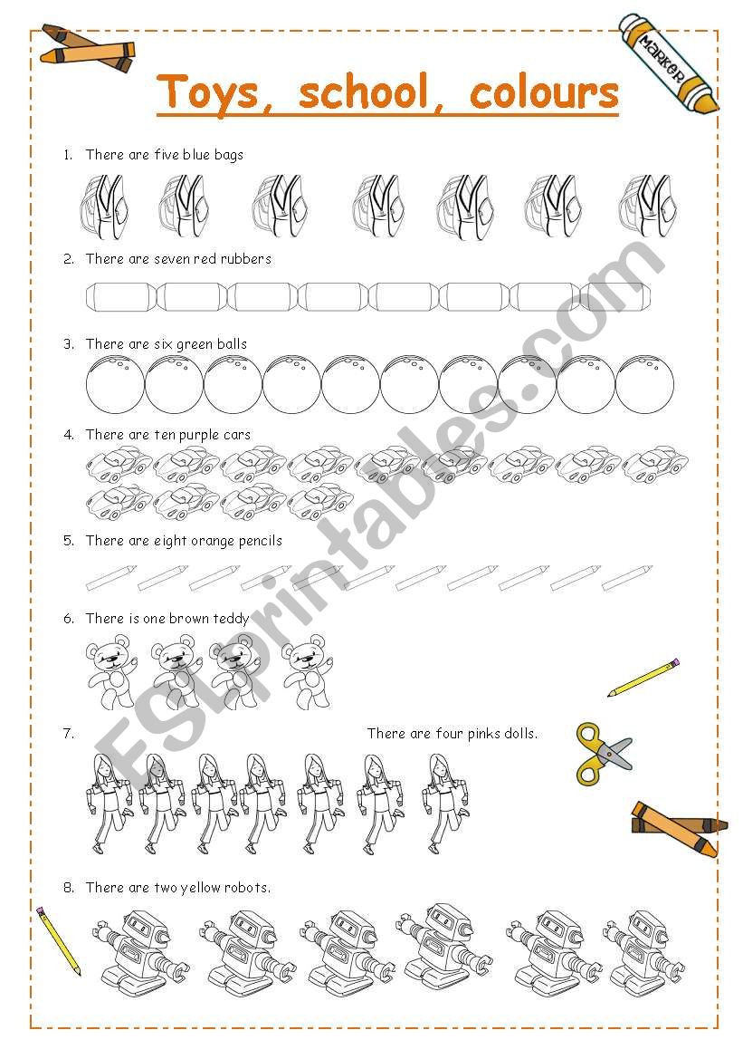 Colours, toys school supplies revision