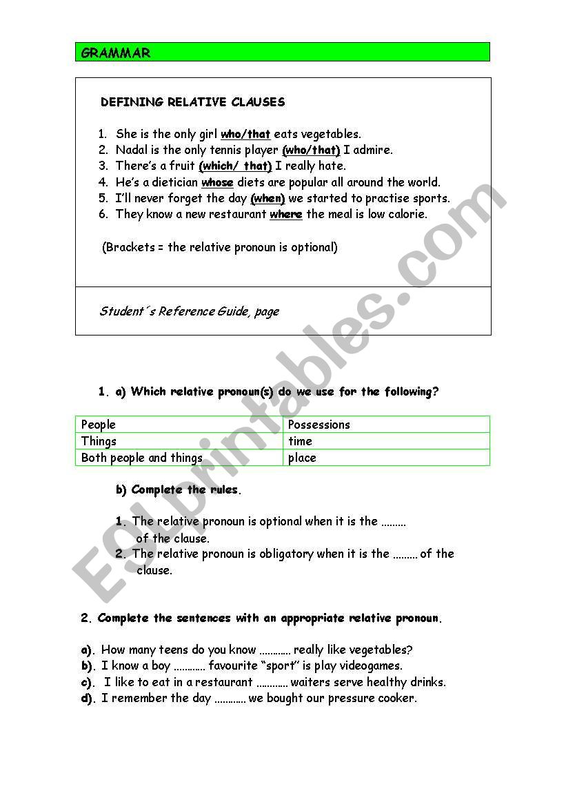 Relative clauses worksheet