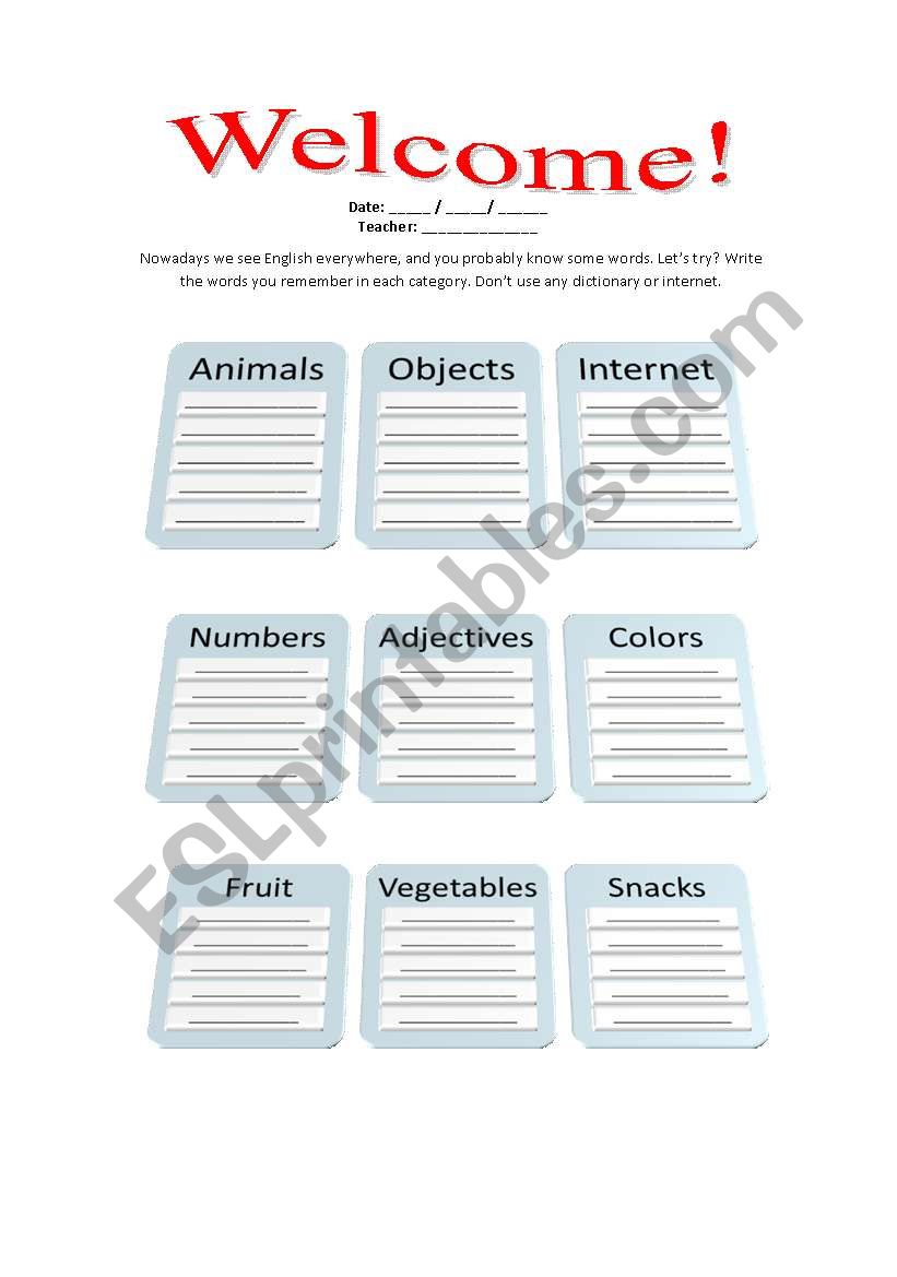 Welcome! worksheet