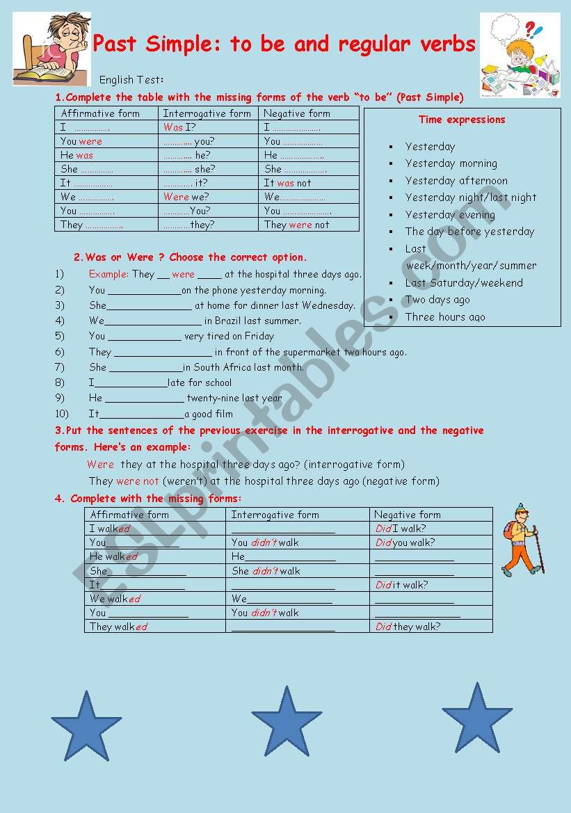 Test: Past Simple to be and regular verbs