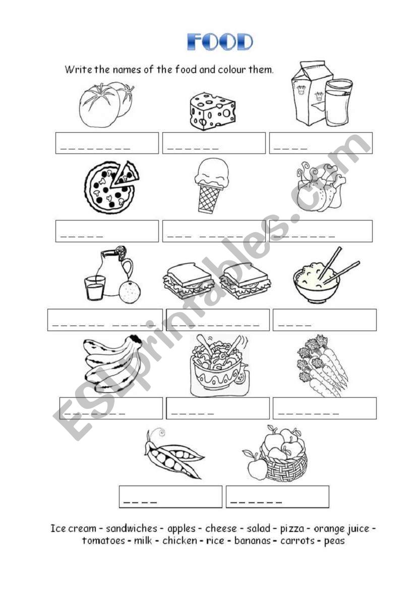 FOOD worksheet