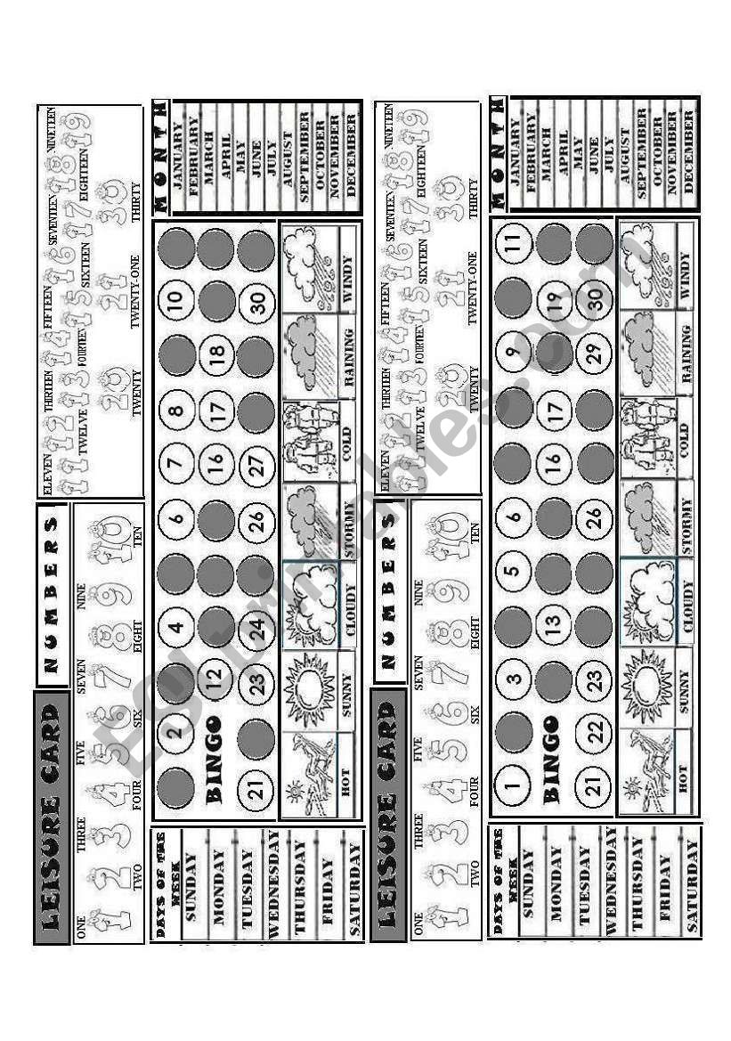 LEISURE CARD 4/7 worksheet