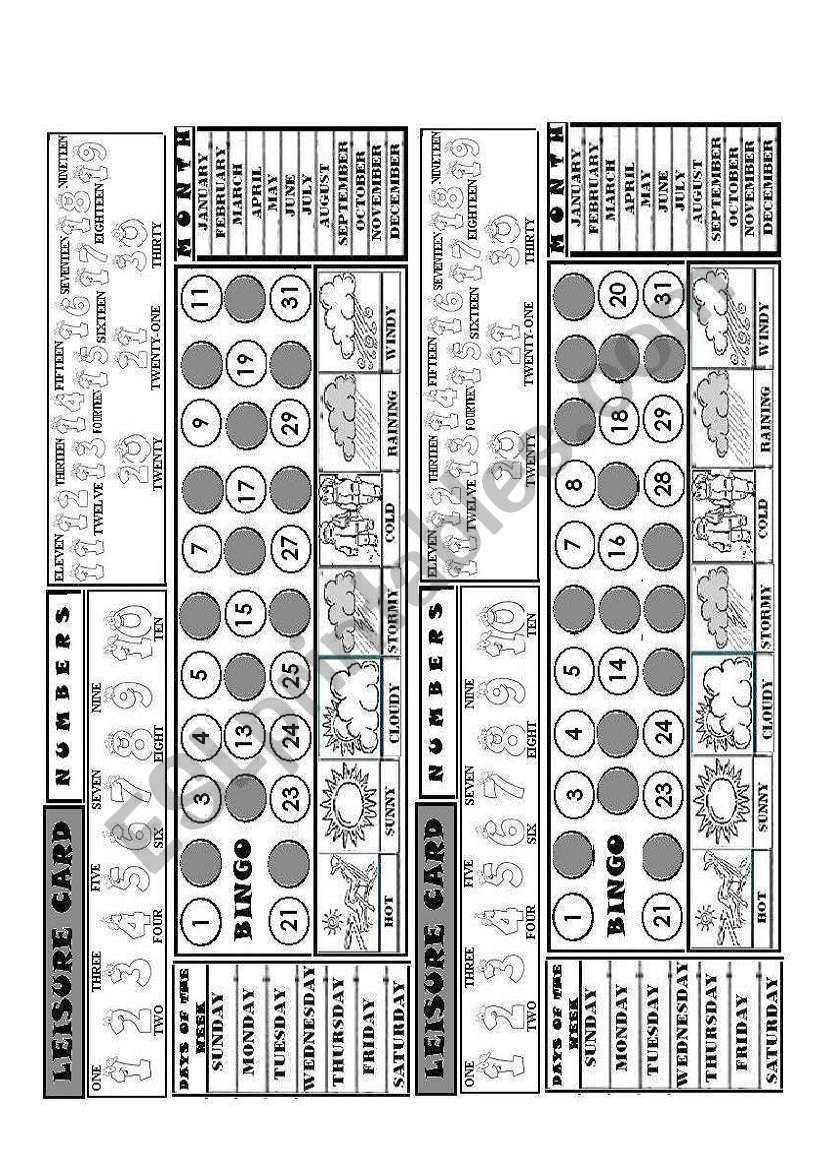 LEISURE CARD 6/7 worksheet