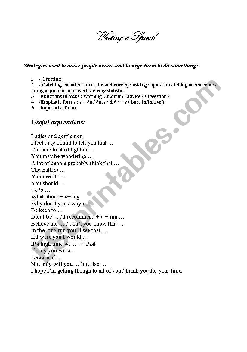 techniques and useful expressions to  write a speech 