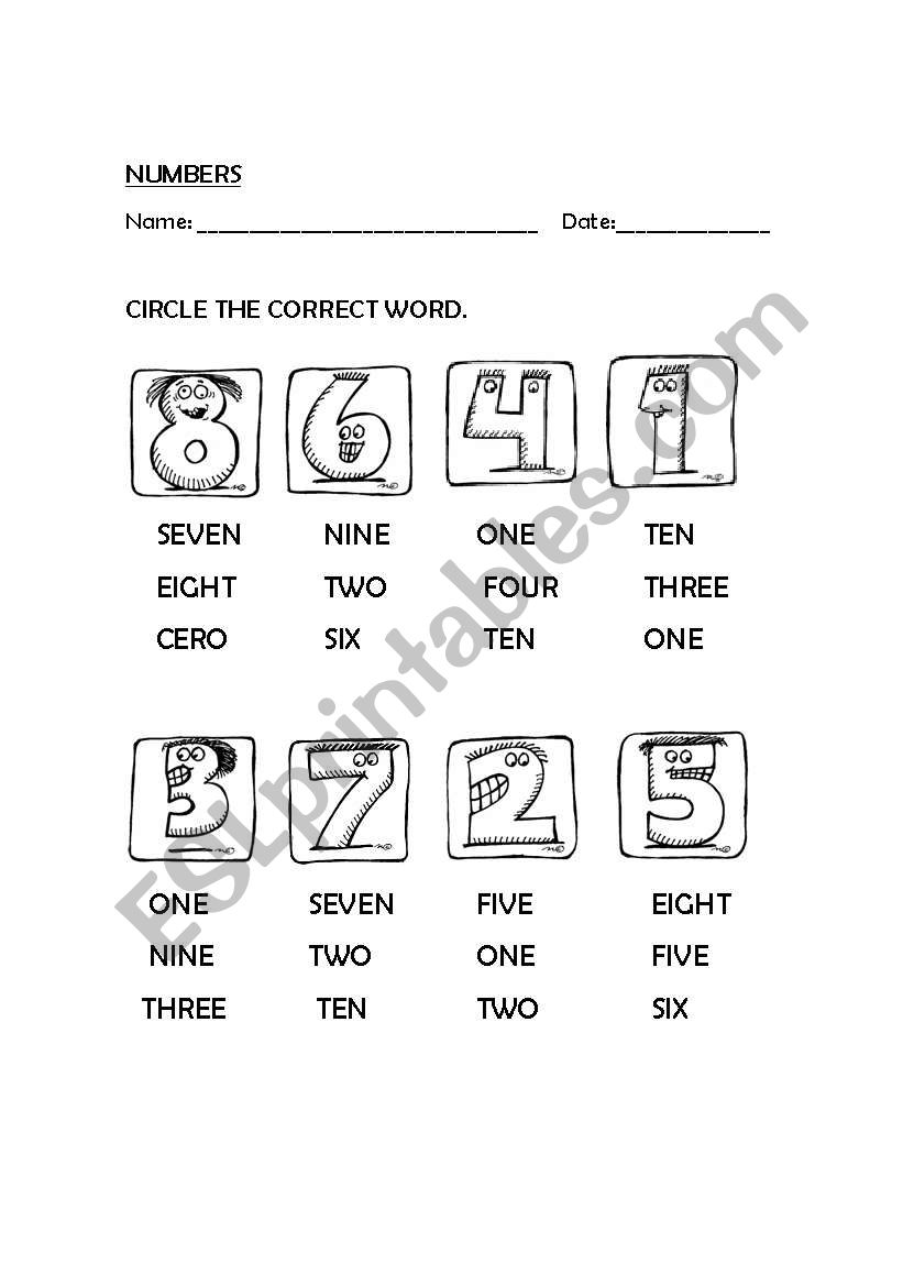 numbers worksheet