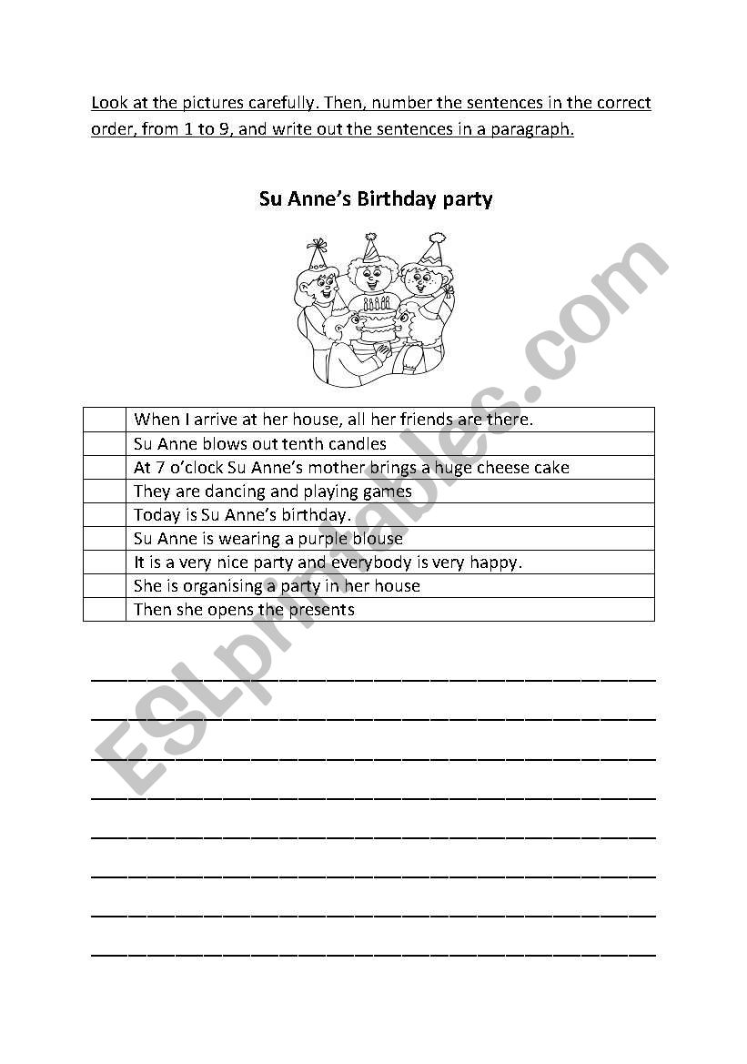 Su Annes Birthday worksheet