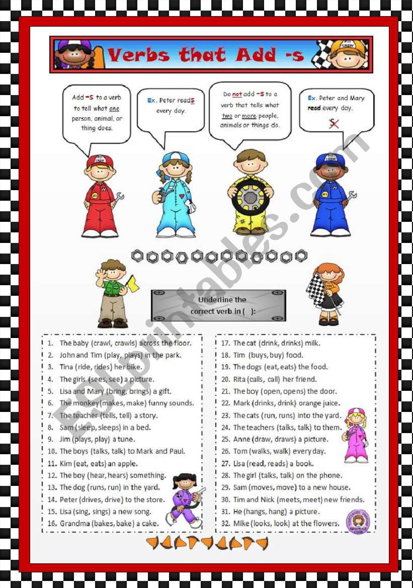 Verbs that Add -s worksheet