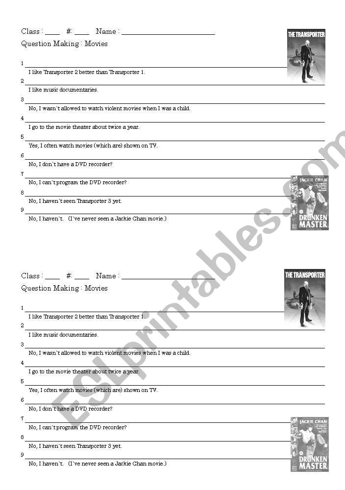 Question Making : Movies worksheet