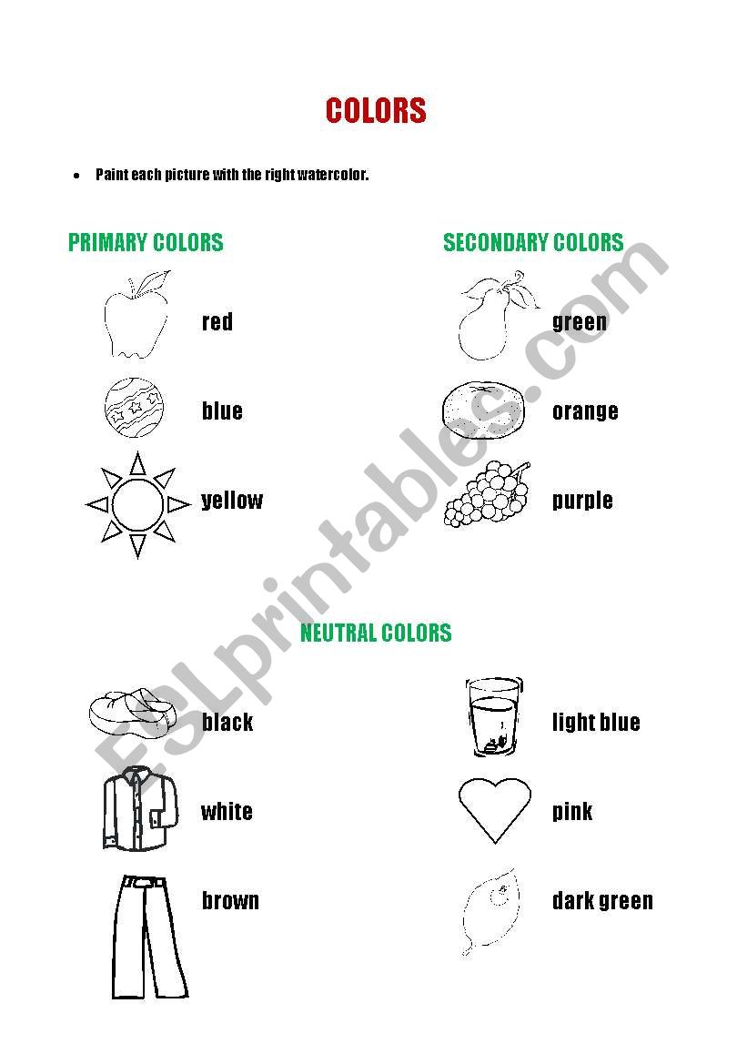 COLORS worksheet