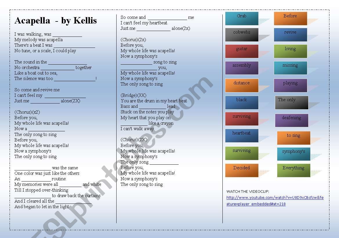 SONG: Acapella  - by Kellis worksheet